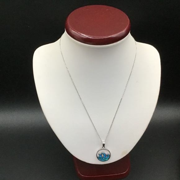 - 925 Sterling Silver Necklace with Round Enameled medallion and Lobster C… - Picture 4 of 5